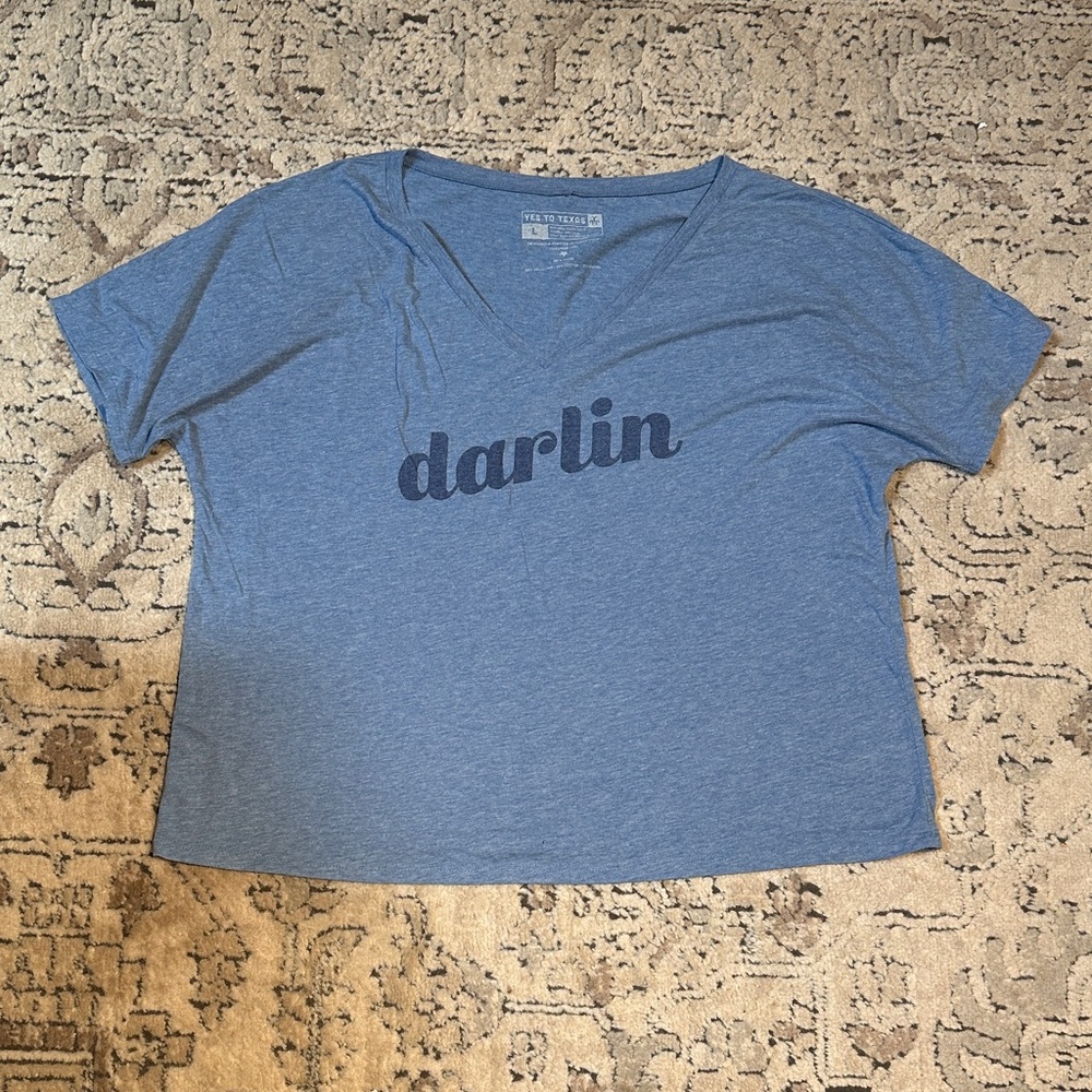 “Darlin” Blue Women's V-Neck Short Sleeve Tee
